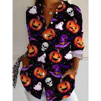 Women'S Long Sleeve Shirt, Halloween Style Printed Blouse Women'S Shirt, Dark Aesthetic Casual Shirt, Soft Comfortable  Spring S
