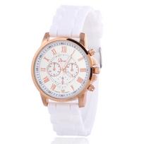Silicone Case Ladies Quartz Watch With World Time Function For Fashion Students White
