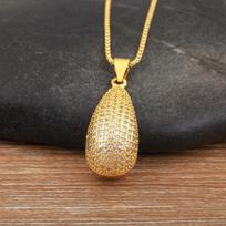Nidin New Fashion Waterdrop Shape Hollow Design Charm Pendant Necklace For Women Men Shiny Crystal Zircon Jewelry Accessories auksas