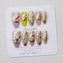 Luxurious Gold-Plated Cat's Eye Begonia Flower Nail Tips - Elegant Chinese Style