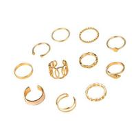 11 Pcs/Set Women Ring Set Hollow Out Multi Shapes Twisted Polished Smooth Alloy Adjustable Open Ring Commute Stackable Knuckle Ring Finger Jewelry auksinė