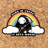 Cute Grim Reaper Sticker | Mental Health Sticker | Funny Adult Stickers | Halloween Sticker | Creepy Cute Stickers | Grim Reaper Decal 3inch/7.62cm 5PC