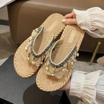 Woven slippers flip-flops new summer non-slip vacation Xishuangbanna ethnic wind beach hemp rope slippers 35