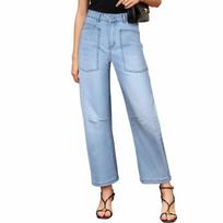 Womens Baggy Barrel Jeans High Waisted Wide Leg Boyfriend Denim  Pants L mėlyna