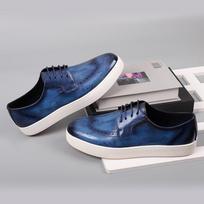 Luxury Spring Autumn Men's Genuine Leather Brogues Shoes Engraved letters Natural Leather Male Sneakers Business Casual Shoes 6 mėlyna