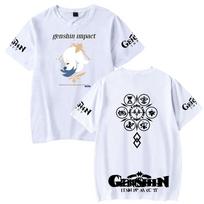 Genshin Impact T Shirt for Men Summer Clothing Fitness O Neck Anime Man T-shirt for Male Oversized New Men T-shirts Tops XS balta