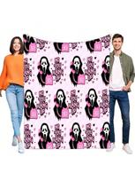 Pink Ghostface Scream Blanket NO YOU HANG UP Y2K Horror Movie Soft Cozy Fleece Throw For Bed Sofa Halloween Gift 75X95CM pilka spalva