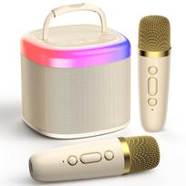 JYX Karaoke rinkinys su 2 Bluetooth karaoke ir PA sistema namams, belaidis mikrofonas su spalvingu LED, balso keitimo funkcija, suderinamas su Android ir balta