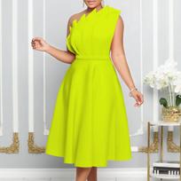 Vienos peties be rankovių vakarinių suknelių moterims didelio dydžio XXXL aukštu liemeniu A formos iki pusės blauzdų elegantiška suknelė Vestidos Mujer S žalia
