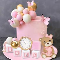 14Pcs Bear Cake Toppers Mini Bear  Gold Blue White Pearl Ball For Baby Shower Boy Birthday Party Teddy Bear Theme Party Supplies rožinė