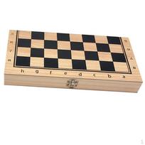 Folding Wooden Chess Backgammon Set with Storage Case Round Pieces 24x24cm