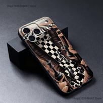Board Art Chess Phone Case For iPhone 17,16,15,14,13,12,11,Pro,Max,Plus Black Soft Cover iPhone12