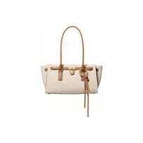 Michael Kors M K Hamilton Logo Coated Canvas Gold Lock Decoration Shoulder Bag Small Women Shoulder Bag Vanilla-White Acorn-Brown 30F5GNXT0B-1546 Basic Set (Bag+Dust Bag)