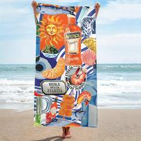 Italian Summer Art Beach Towel, Vivid Tropical Spritz and Citrus Design Quick-Dry Sand-Free Microfiber Bath Towel for Holiday W40*H60(CM)