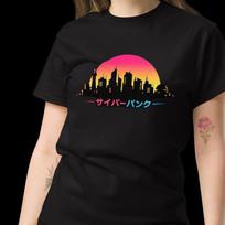 Cyberpunk City Skyline Shirt, Retro Futuristic Neon Sunset Tee, Japanese Synthwave Streetwear S