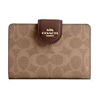 COACH SignatureCanvas Aukštos kokybės odinė piniginė Maža moteriška smėlio rudos spalvos One Size ruda