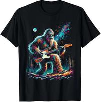Men's and Women's T-shirts Guitar Sasquatch Bigfoot Rock Music Band Funny Sasquatch T-Shirt XS