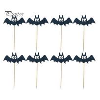 Safe Food-grade Cake Topper 8 Pcs Halloween Bat Cupcake Toppers, Black Picks for Halloween, Baby Shower, Birthday Party Decoration Thick Glitter Paper juoda