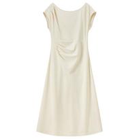 Elegant Off-Shoulder A-Line Midi Dress M abrikosas