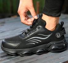 Men's Rotating Buckle Safety Shoes Steel Toe Anti-Smash Breathable Non-Slip Work Sneakers Black Protective Boots 40