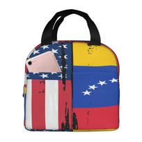 American Flag and Venezuela Flay Insulated Lunch Box Leak-proof Thermal Cooler Lunch Bag for Men Women Kids Work Trip Picnic juoda