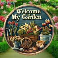 Humor D Flat Rustic Welcome to My Garden Wall Art Sign  x Inch Round Vintage Floral Decor with Vibrant Spring Summer 20x20cm(8x8inch)
