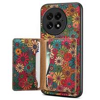 Compatible For OnePlus 13 Magnetic Case Floral Pattern PU Leather TPU Phone Cover with Detachable Card Holder žalia
