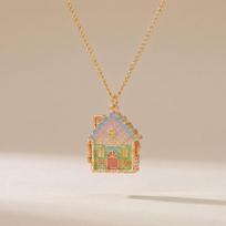 Open and Close Pendant Gingerbread House Necklace Colorful Fashion Necklace  Women 2