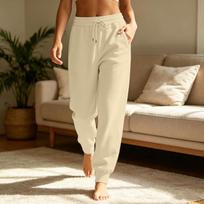 Women's Casual Color Drawstring Sweatpants with Pockets for Everyday Wear L smėlis