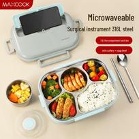 MAXCOOK 316L Stainless Steel 5-Compartment Microwaveable Lunch Box with Cutlery