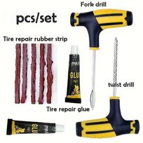 Heavy Duty T-Handle Tire Repair Kit with Glue Strips Universal Emergency Puncture Fix for Car Truck Motorcycle RV