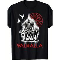 Men'S Viking Norse Valhalla Odin Wolf Raven Rune Compass T-Shirt - Viking Warrior Culture Graphic Tee with Odin'S Rune Staff Design S juoda