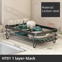 Kitchen Dish Drain Rack Plates Bowls Chopsticks Carbon Steel Storage Rack with Drain Board Sink Countertop Tableware Storage