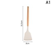 Silicone Kitchen Utensil Set with Wooden Handles - Heat Resistant Spatula and Ladle for Nonstick Cookware