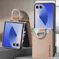 Leather Wallet with Card Holder Cover for Samsung Galaxy Z Flip 7 fe 6 5 4 3 Flip7 Flip6 Flip5 Phone Case Ring Protective Galaxy Z Flip7 abrikosas