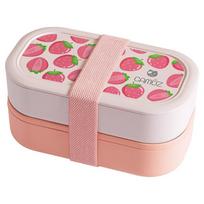 CAMUZ Bamboo Fiber Lunch Box, Japanese-Style Double-Layer Bento Box, Microwave-Safe, Sealed 1200ML, Pink Strawberry