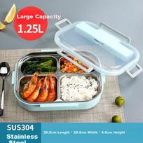 Maxcook (Maxcook) 304 Stainless Steel Lunch Box, Extra Large And Deep 4-Compartment Student Meal Tray 1.25L Blue MCFT8741