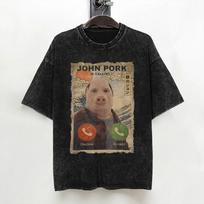 John Pork Funny Answer Call Phone Brainrot T Shirts Washed 100 Cotton Oversize TShirts for Men Women Streetwear Summer Tees S