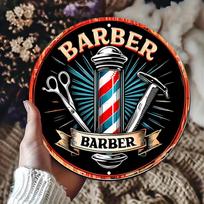 D Flat pc Barber Shop Round Aluminum Sign  VintageInspired Metal Wall Decor with Scissors Razor  Shaver Illustrations 20x20cm(8x8inch)