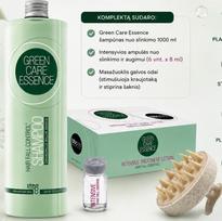 Green Care Essence rinkinys nuo plaukų slinkimo ir augimo skatinimui – šampūnas 1000 ml + ampulės 6 × 8 ml + galvos odos masažuoklis