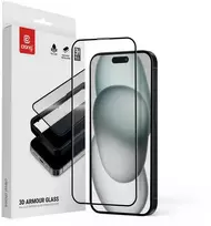 „Crong 3D Armour Glass“ – 9H grūdinto stiklo apsauginis stikliukas, skirtas „Apple iPhone 16“ / „Apple iPhone 15“ + telefono korpusui.