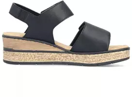 Rieker 63781-00 moteriški juodi pleišto tipo sandalai su lipukais