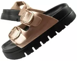Moteriškos šlepetės Lee Cooper, auksinės, patogios, ant platformos, madingos