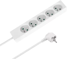 Prailgintuvas 5 lizdų 2m prancūziško tipo be jungiklio (3x1,5 mm) Rebel, baltas
