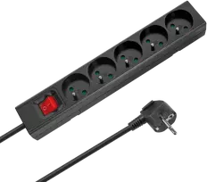 Prailgintuvas, 5 lizdų, 2 m, prancūziško tipo, su jungikliu (3x1,5 mm), Rebel juodas