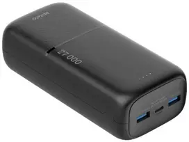 Išorinė baterija DELTACO, 27 000 mAh su greituoju įkrovimu ir 3 jungtimis, 2x USB-A 22.5W, 1x USB-C PD 20W, juoda / PB-C1011 / 1903848