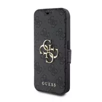 GUESS PU Leather 4G Metal Logo Book Case for iPhone 15 Pro, Grey