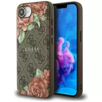 GUESS 4G Flowers Print phone case for iPhone 16e, brown with MagSafe
