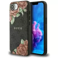 GUESS Flowers Print phone case for iPhone 16e, black, with MagSafe