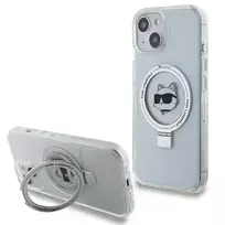 Karl Lagerfeld KLHMP15SHMRSCHH iPhone 15 | 14 | 13 6.1" white hardcase with Ring Stand, Choupette Head, and MagSafe